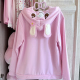 Women's Bunny Ear Embroidered Zip-Up Hoodie
