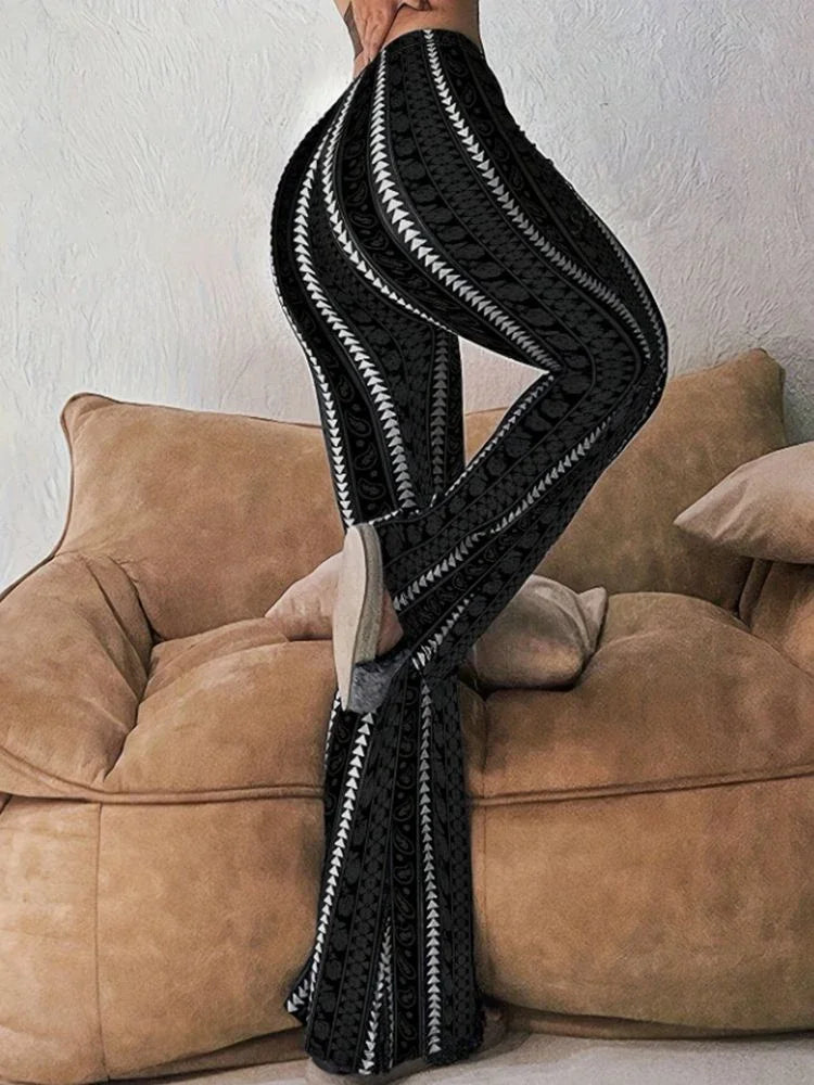 Retro Print High-Waist Flared Leggings