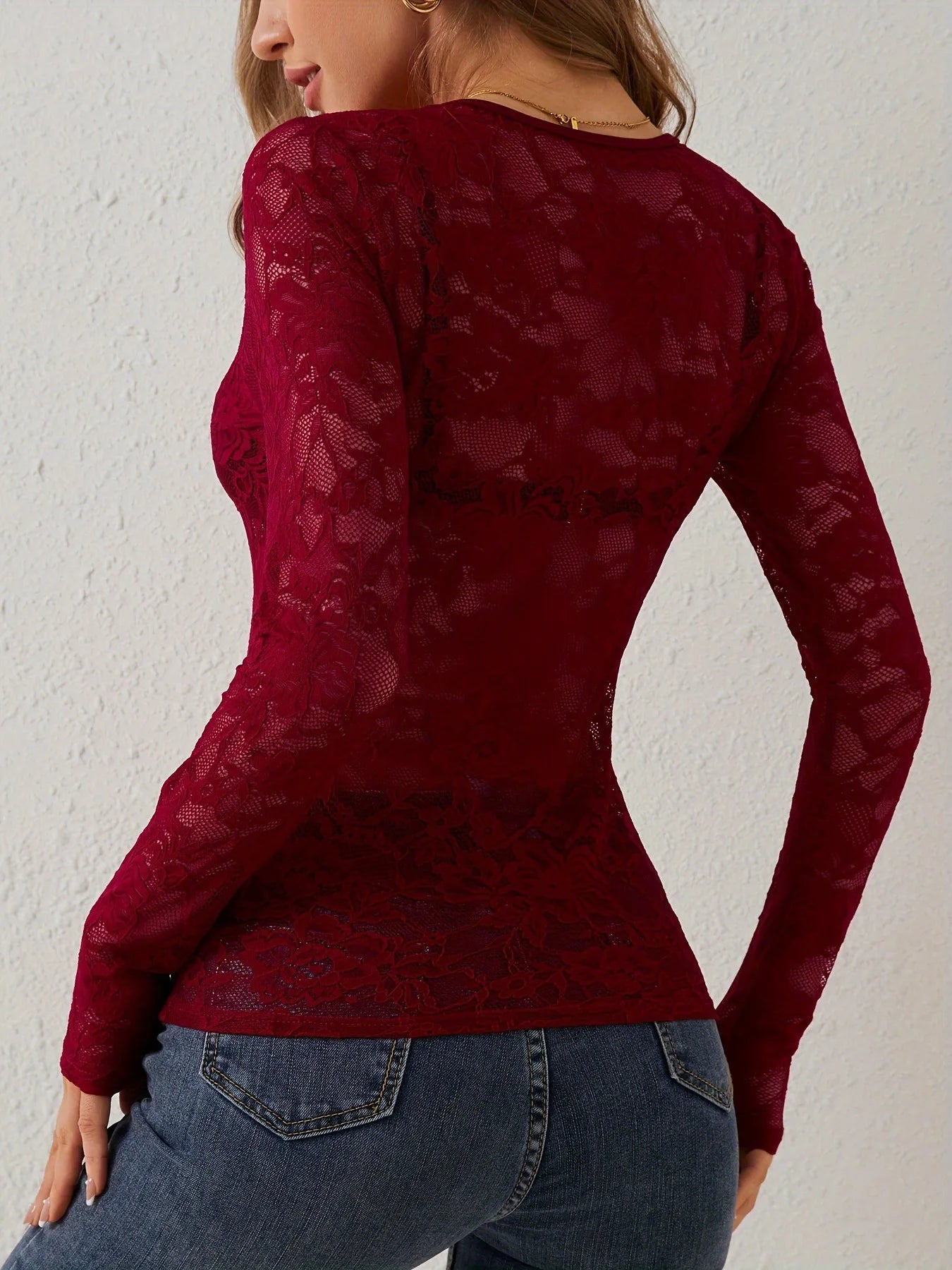 Elegant Floral Lace V-Neck Top