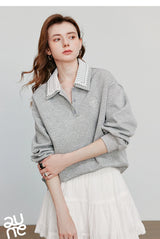 Women’s Green Colorblock Collared Sweatshirt