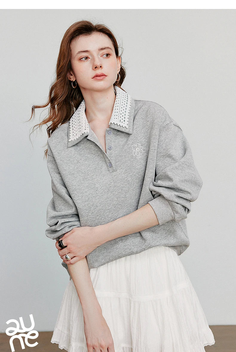 Women’s Green Colorblock Collared Sweatshirt