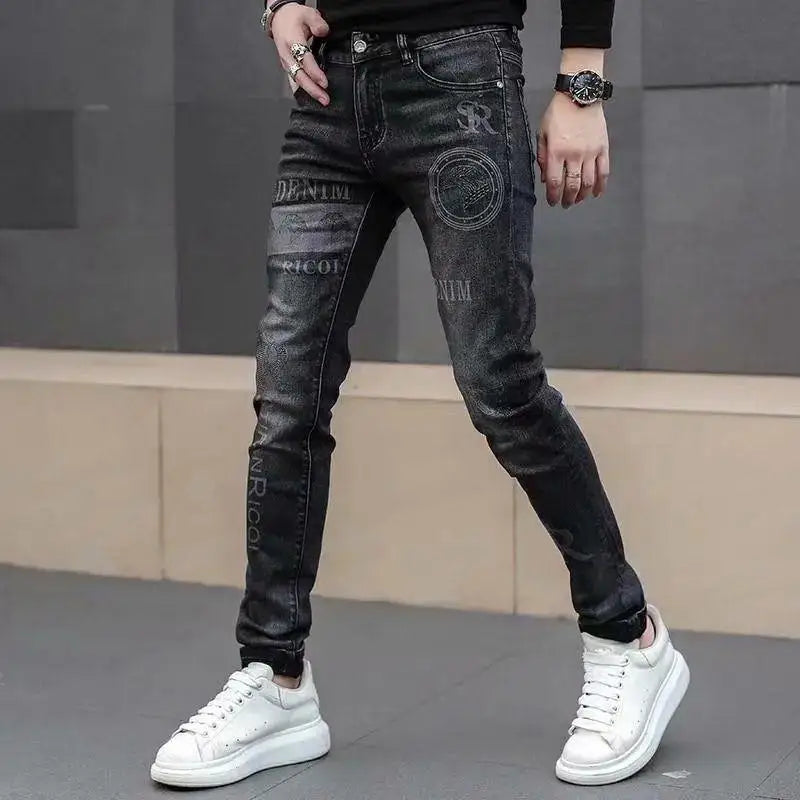 Men's Printed Stretch Slim Fit Denim Jeans