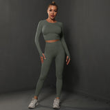 2Pcs Women Sets Energy Seamless Gym Suits Bubble Butt Sports Pants+Long Sleeve Shirts Push Up Running Sets Tracksuits Tights Set