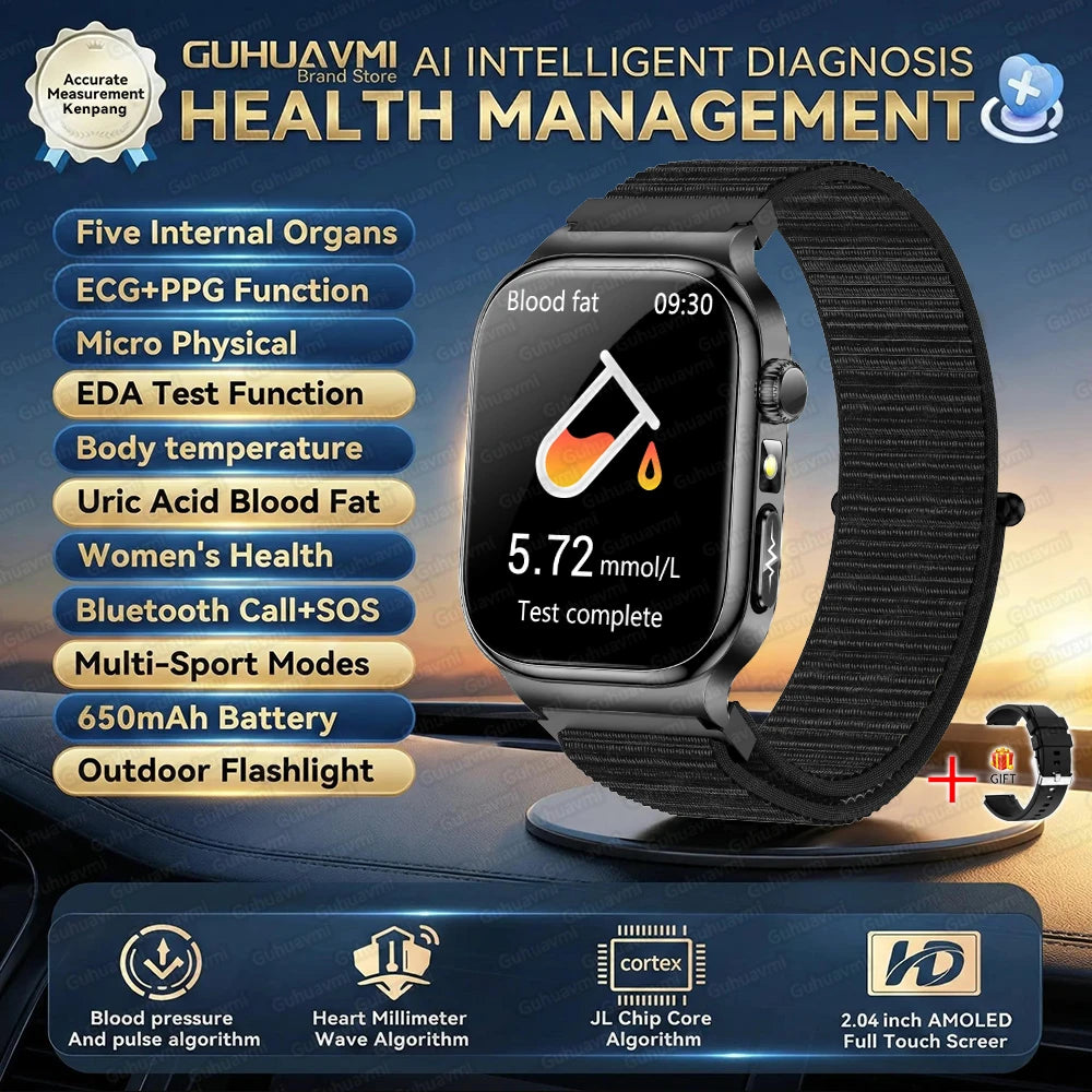 2026 New Accurate Diagnosis Smart Watch Body Fat ECG Blood oxygen BP Health Sport HD AMOLED Screen Call Smart Watches man woman
