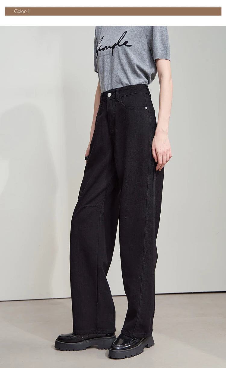 AMII Minimalist 2025 Autumn New Arrival Pants Minimalism Retro Casual Office Lady Pure Cotton Jeans Women Denim Trouser 12543141