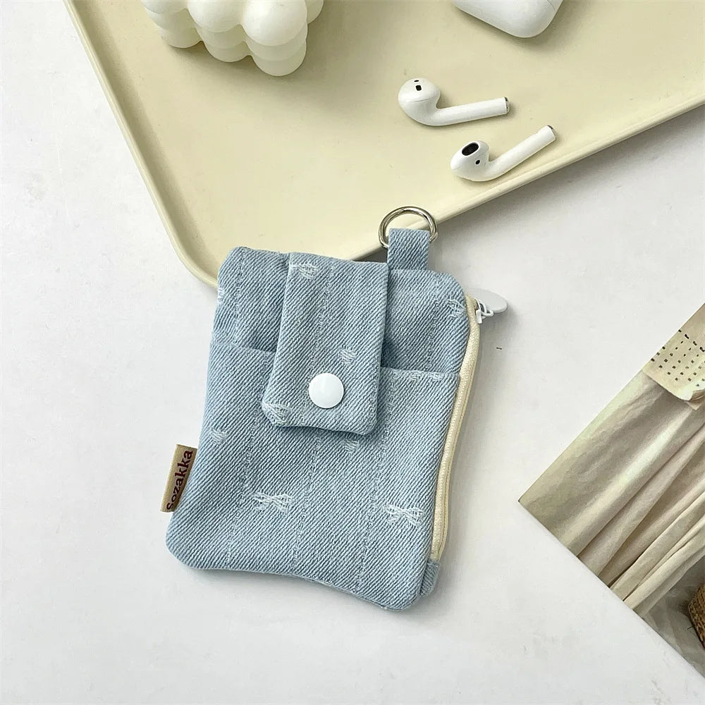 Women Short Wallets Canvas Female Purses Cute Star Bow Card Holder Wallet for Girl Small Zipper Wallet with Coin Purse
