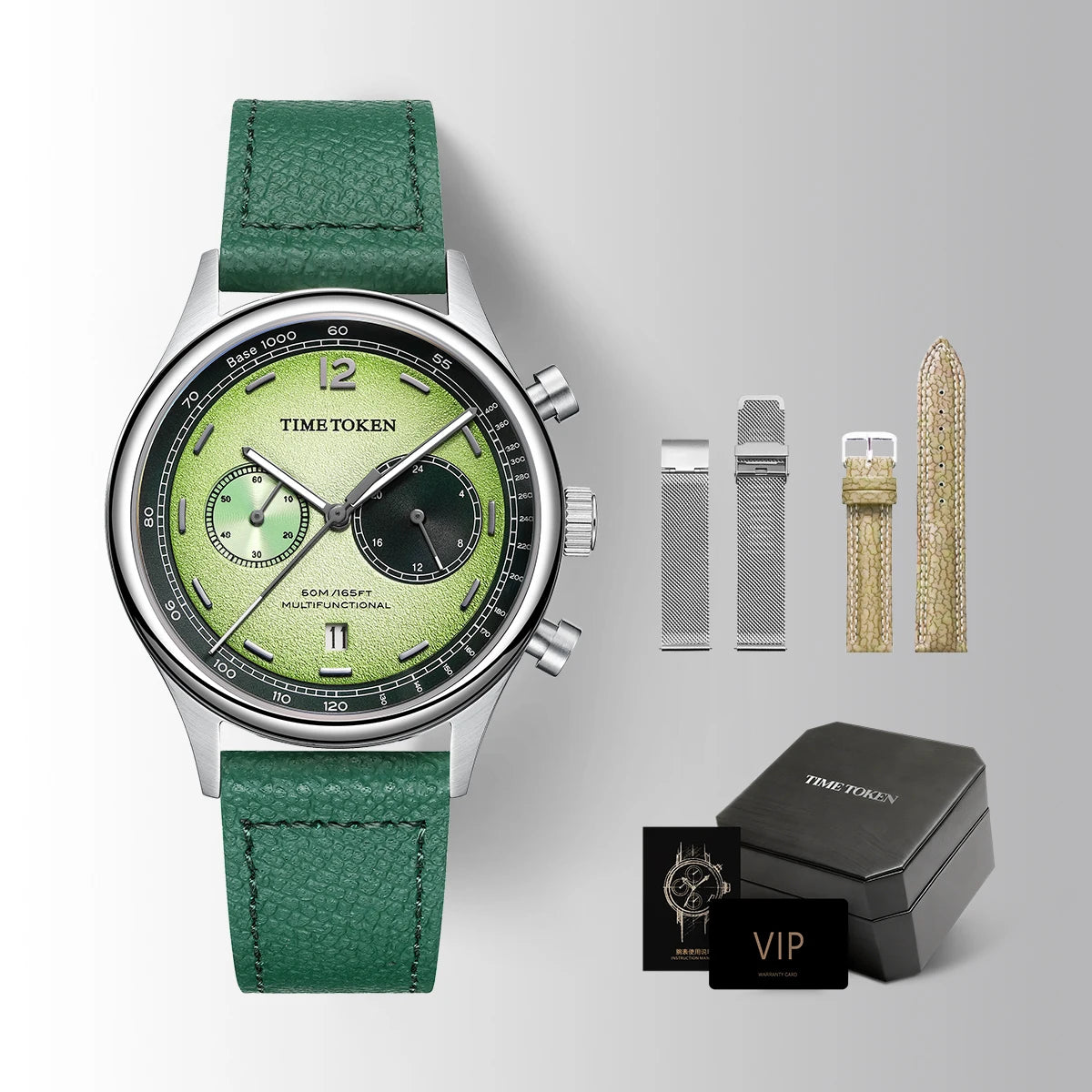 TIMETOKEN New T501GS Mens Watch Japan Miyota OS21 Movement Watermelon Dial Waterproof Chronograph Domed Sapphire Calendar Style