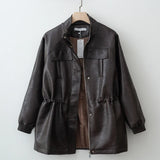 Adjustable Waist PU Leather Jacket