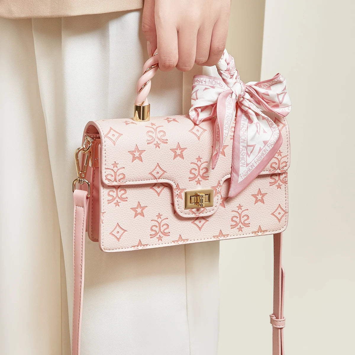 FOXER Brand PVC Leather Pink Handbag Women's Shoulder Bag Chic Small Square Bag Fashion Female Crossbody Bag Ligth Luxury