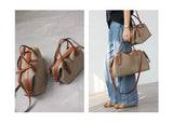 Women's Nylon With Genuine Leather Zipper Tote Lightweight Soft Travling Bags Versatile Style Handbag Different Colors And Size