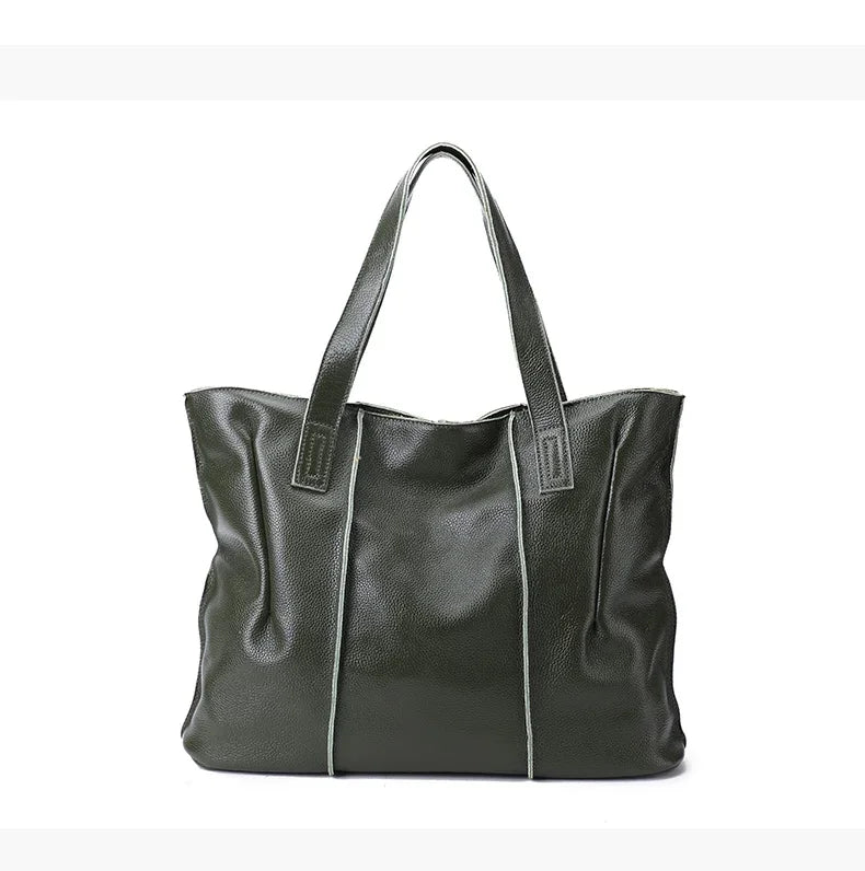 Women's Large Capacity Cowhide Handbag Female Retro Fashion Luxury Bags Ladies Real Natural Cow Leather Shoulder Bag for Lady