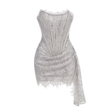 Strapless Lace Mini Dress – Elegant Sheer Patchwork Slim Fit Evening Dress