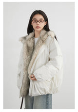 Women's Hooded Down Jacket with Faux Fur Collar