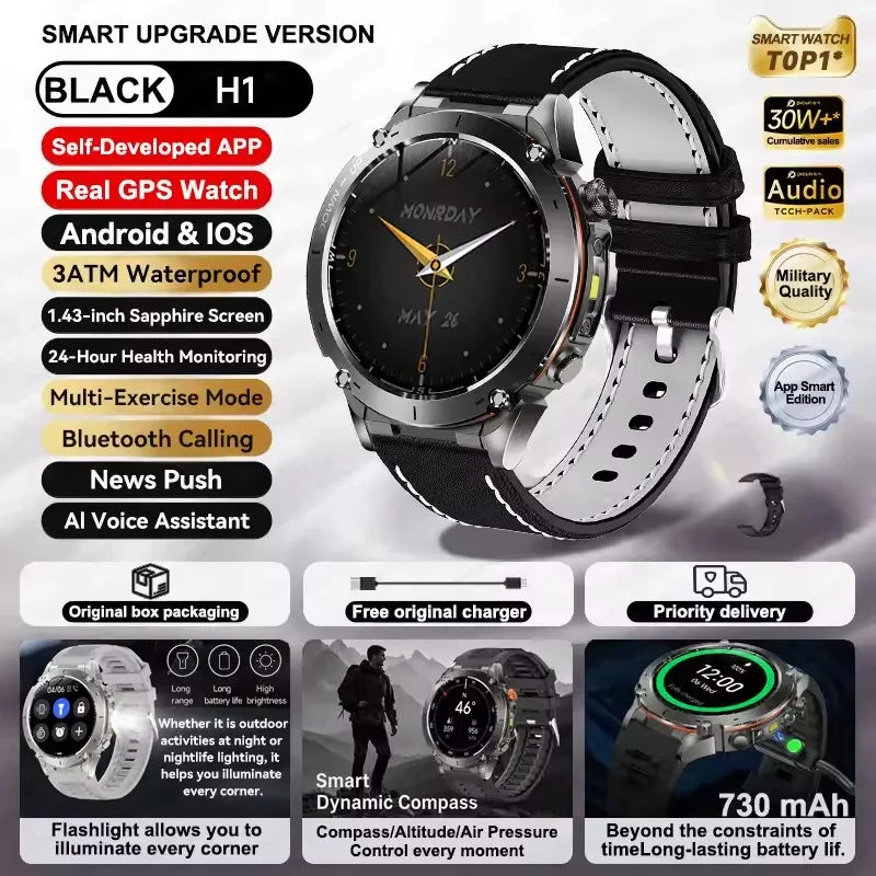 2025 New GUHUAVMI IOS Ultra GPS Smart Watch 10ATM Waterproof Built-in Dual-band GNSS Compass Military Sports Men SWIM Bracelet