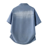 Men's Denim Shirt Summer Fashion Breathable Cotton Blend Short Sleeve Shirt Street Trendy Daily Outing Comfortable Jean Shirt