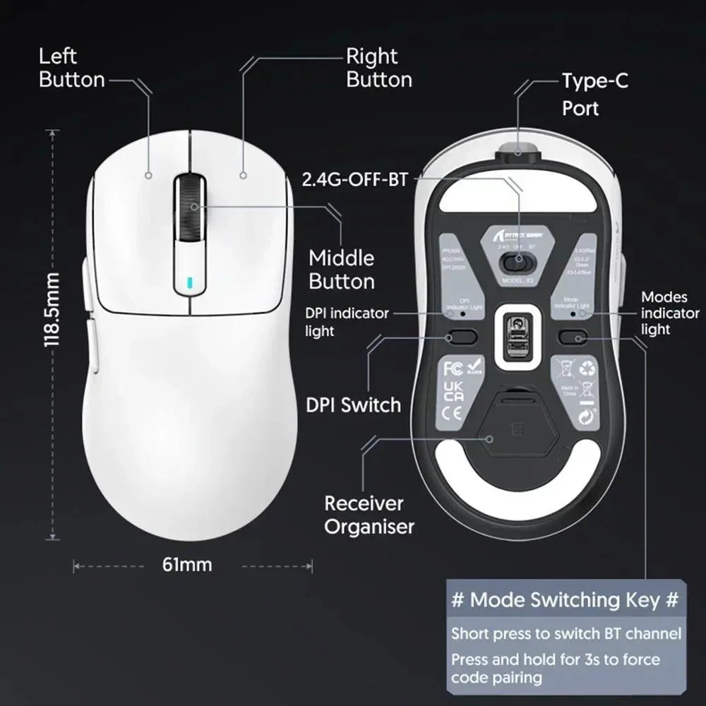 ATTACK SHARK X3/X3Pro Wireless Gaming Mouse PAW3395 26K DPI Tri-Mode Bluetooth Wired Ultra Lightweight High Quality Mouse