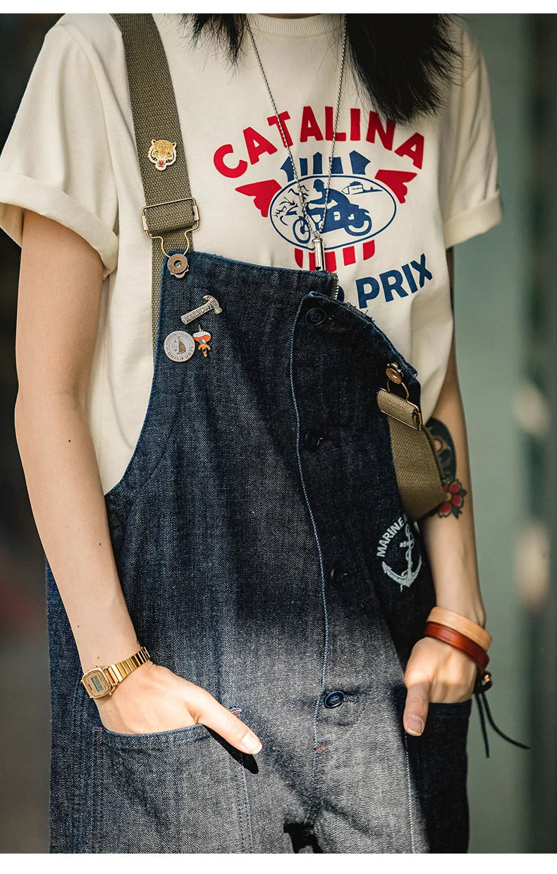 Maden Vintage Unisex Denim Overalls – Navy Baggy Fit
