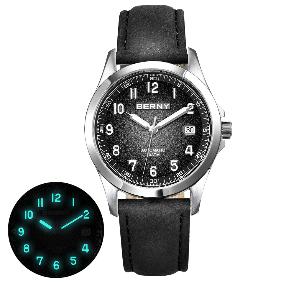 BERNY Frosted Dial Automatic Watch Men Luminous Mechanical Original ST2130 Wristwatch Sapphire Luxury Men Watch 10ATM Waterproof