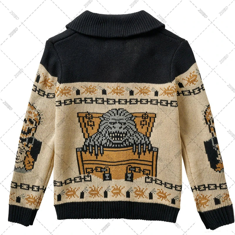 Y2K Gothic Ghost Portrait Knit Sweater – Oversized Harajuku Fall/Winter Cardigan
