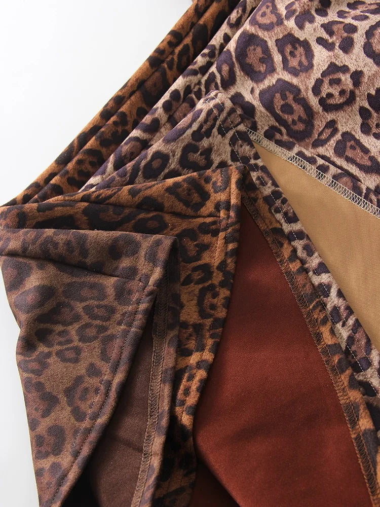 Leopard Print Suede Maxi Skirt – Women's Autumn Winter