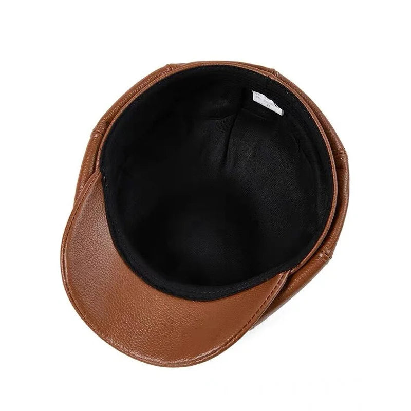 Genuine Leather Octagonal Beret Cap | Men's Cowhide Hat