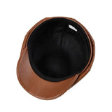 Genuine Leather Octagonal Beret Cap | Men's Cowhide Hat