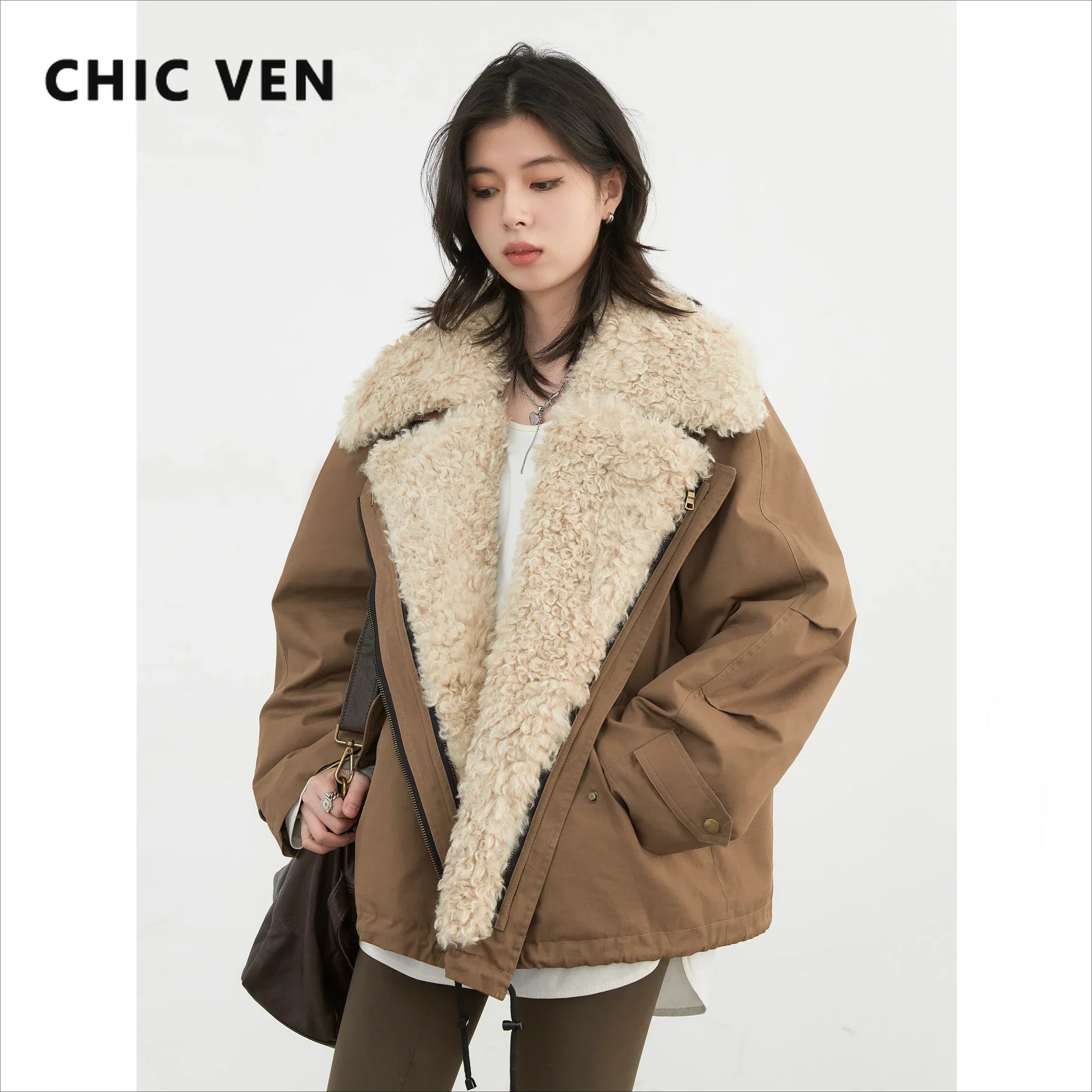 CHIC VEN Fashion Women Coats Loose Casual New Retro Motorcycle Cotton Jacket Thick Warm Female Overcoat Autumn Winter 2025