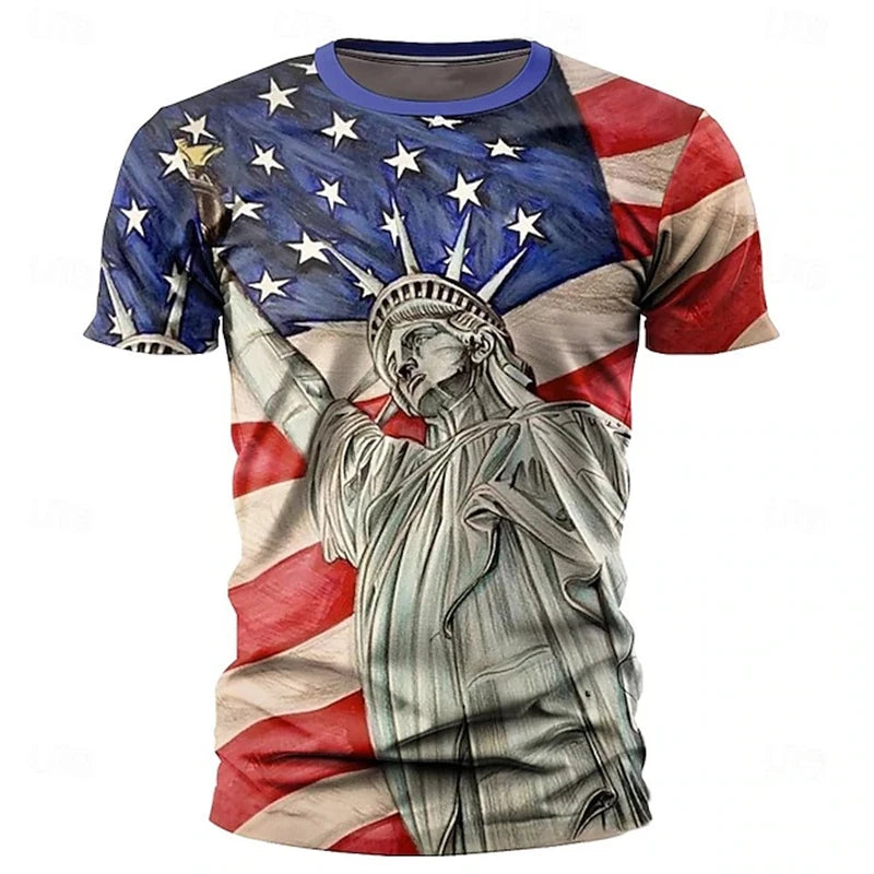 Men's USA Retro Flag & 3D Skull T-Shirt