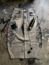 Men’s Y2K Gray Printed Loose-Fit Jeans