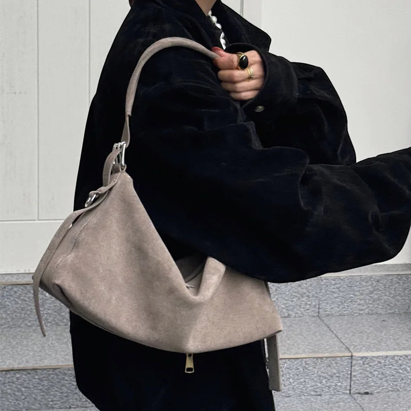 Autumn Winter Fashion Women's Shoulder Crossbody Bag Luxury Designer Brand Ladies Soft Suede Cow Leather High Quality Bag New