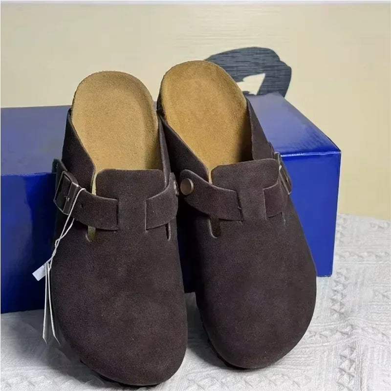 Retro Button-Toe Half Slides: Comfy Thick-Sole Mules
