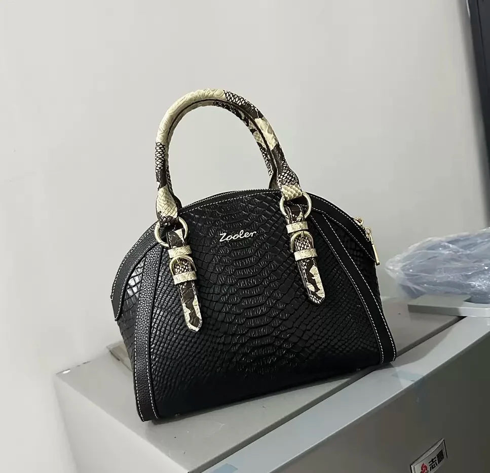 ZOOLER Women First Cow Genuine Leather Handbag Elegant Single Shoulder Bag Business Women Large Purses Saddle Black New#YC336