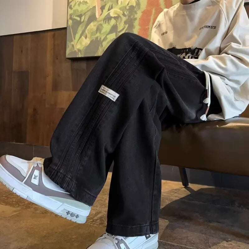 Men's Retro High-Waist Loose Straight Denim Jeans