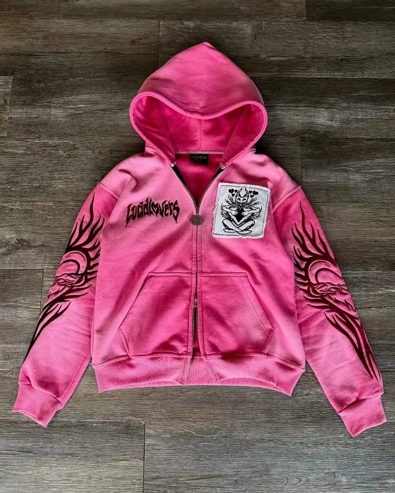 Y2K Gothic Oversized Zip-Up Hoodie