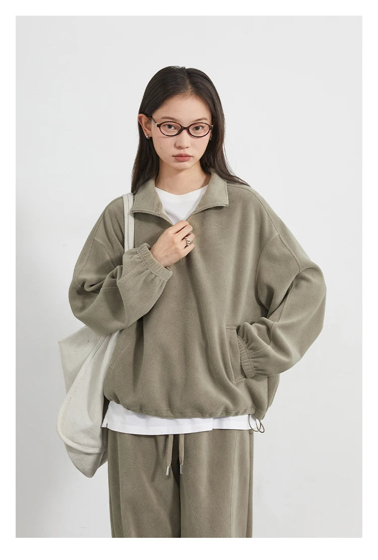CHIC VEN Women Sweatsuit Loose Casual New Granular Velvet Stand Collar Female Top Pants Set for Woman Sport Autumn Winter 2025