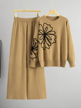 USA-Made Chic Rhinestone Knitted 2-Piece Set – High-Waist Wide Leg Lounge Outfit
