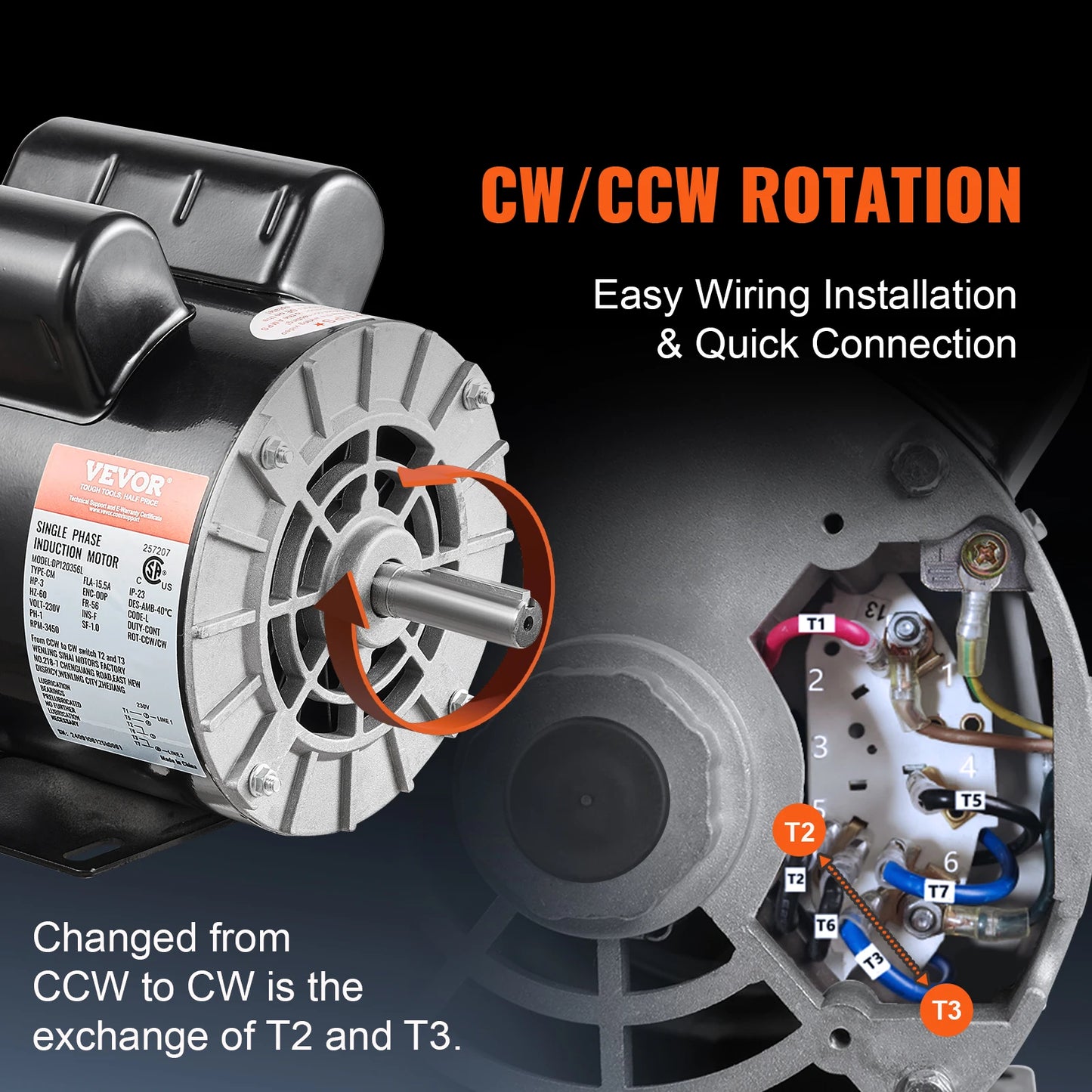 SucceBuy 2/3/3.7HP Air Compressor Motor 230V Single Phase Electric Motor 3450RPM CW/CCW Rotation Motor for Air Compressors