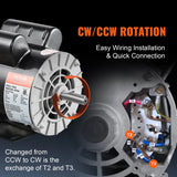 SucceBuy 2/3/3.7HP Air Compressor Motor 230V Single Phase Electric Motor 3450RPM CW/CCW Rotation Motor for Air Compressors