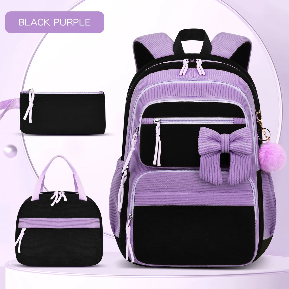 Corduroy Girls School Bags Korean Style Daily Backpack For Women lightweight bow Travel Backpacks Teenagers Casual Bags