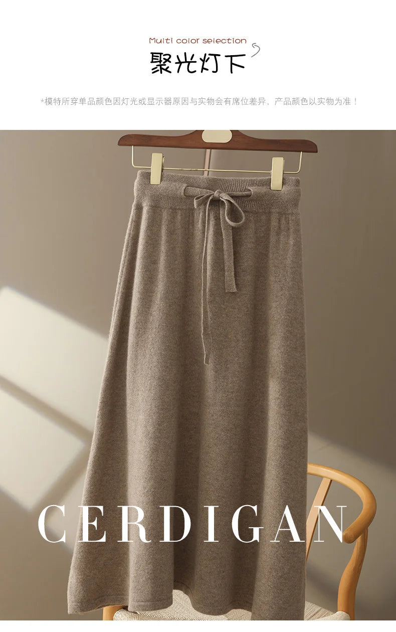 Wool A-Line Midi Skirt – Women's Knit Autumn Winter