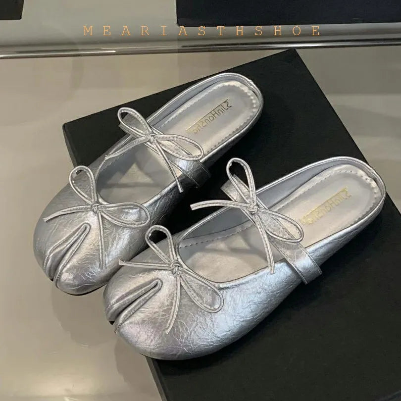 Women's Split-Toe Bow Loafers | Elegant Flat Pumps