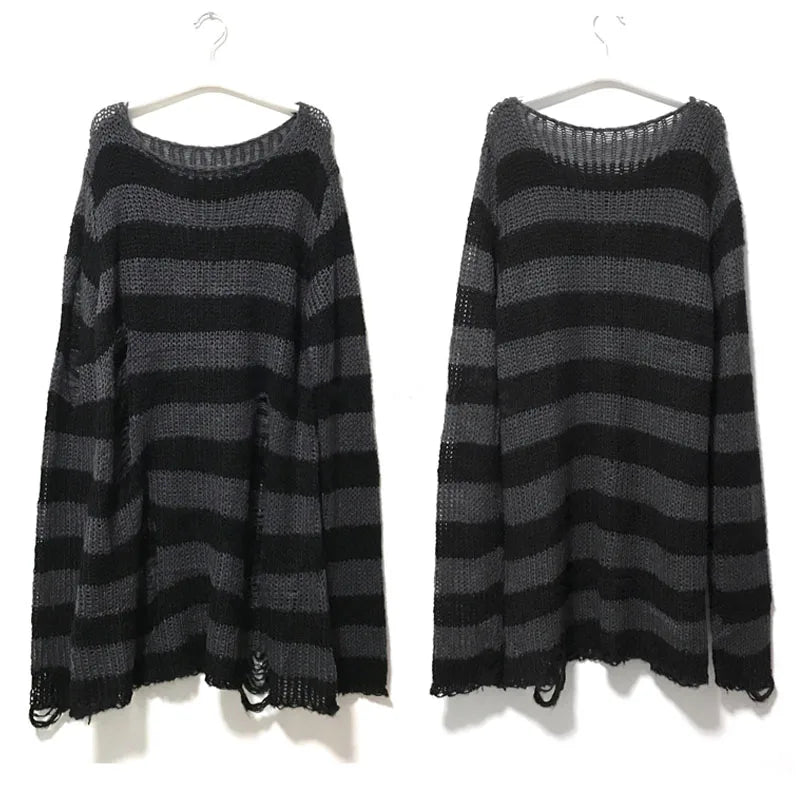 Gothic Striped Distressed Unisex Sweater