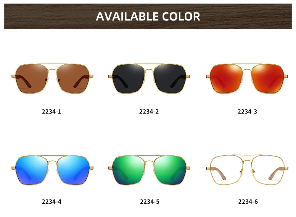GM Fashion Retro Metallic Square Sunglasses for Women and Men Luxury Designer Brands Popular Driving Bamboo and Wood Sunglasses