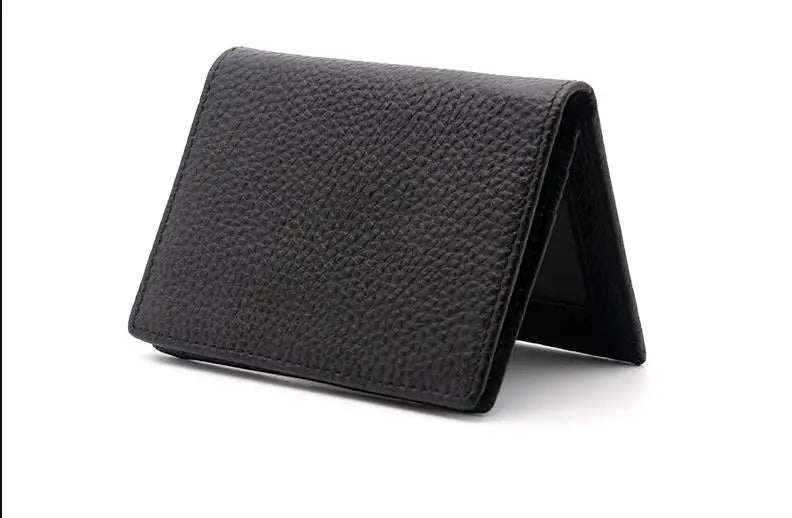 Dropshipping Custom Name Genuine Leather Men Women Business Card Holder Bifold Credit Card Case With ID Window