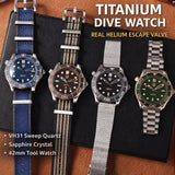Watchdives WD007Q Titanium Dive Watch 42mm VH31 Sweep Quartz Men Watch Sapphire Crystal Helium Escape Valve 200M Waterproof Lumi