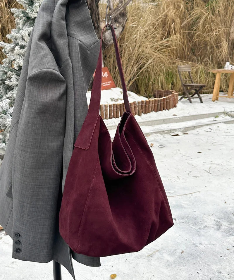 Frosted Suede Tote Bag – Large Capacity Shoulder Bag