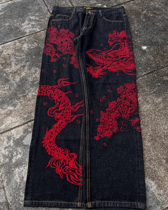 Dragon Print Y2K Baggy Jeans