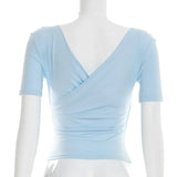 2026 New Women Cross V Neck Slim Waist Top Fashion Ins Style Top