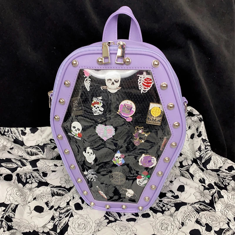 Gothic Punk Coffin Shape Ita Bag Women Clear Backpacks Dark Lolita Handbag and Shoulder Bag Girls Cosplay Designer 2 Insert