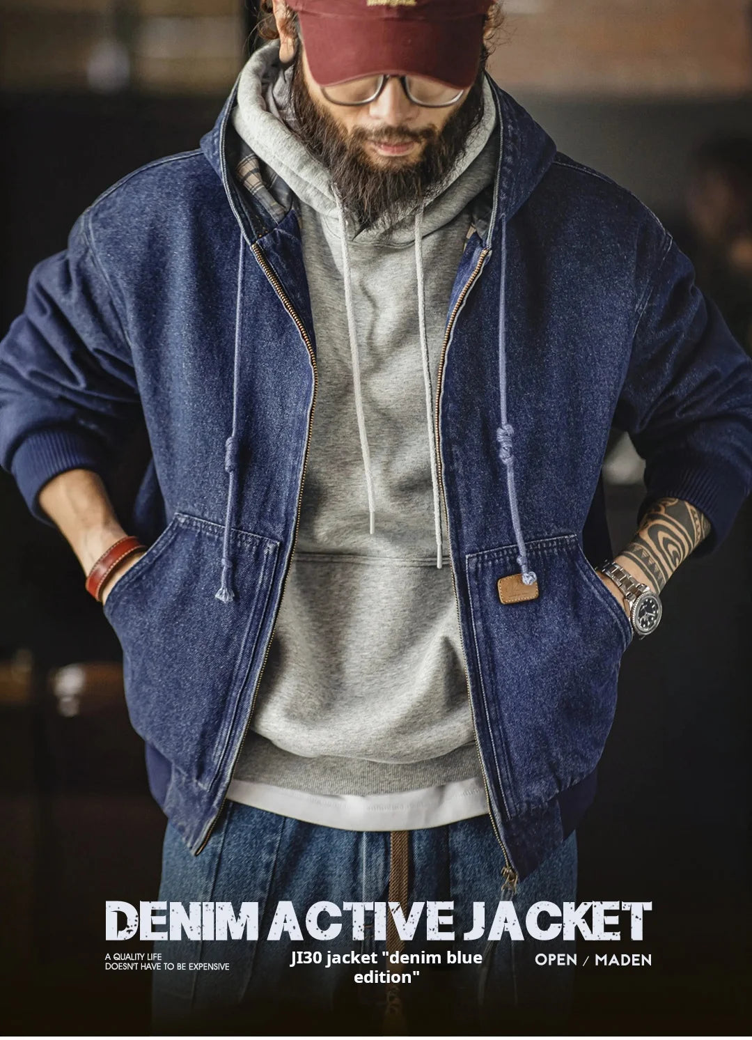 Maden J130 Heavyweight Canvas Hooded Jacket for Men